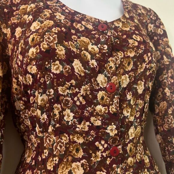 Vintage Byer Too Cottagecore Country Floral Button Front Midi Dress Women's 11 - Picture 5 of 12